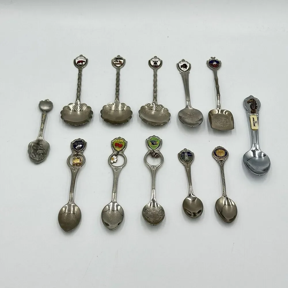 Lot of 12 Collector Souvenir Spoons US Vegas, GA, Key Largo, TX,‎ CA, FL, Jekyll